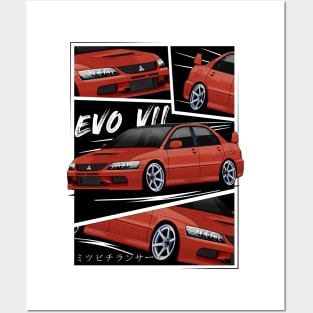 Red Mitsubishi Lancer Evolution VII, EVO 7, Evo VII Posters and Art
